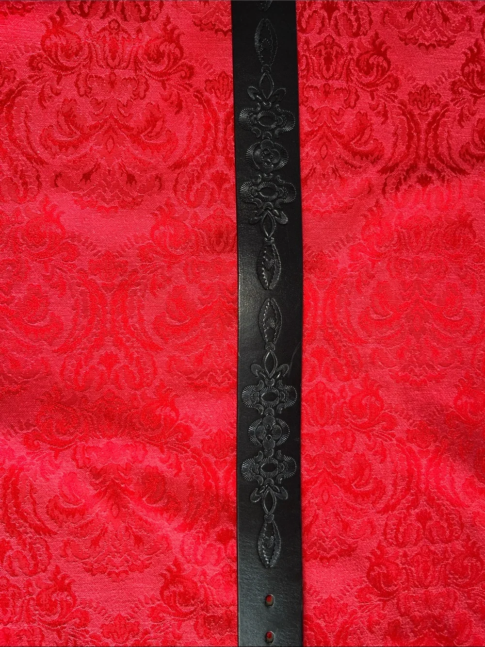Banana Republic Black Italian Leather Belt Embossed Floral Solid Brass USA 30